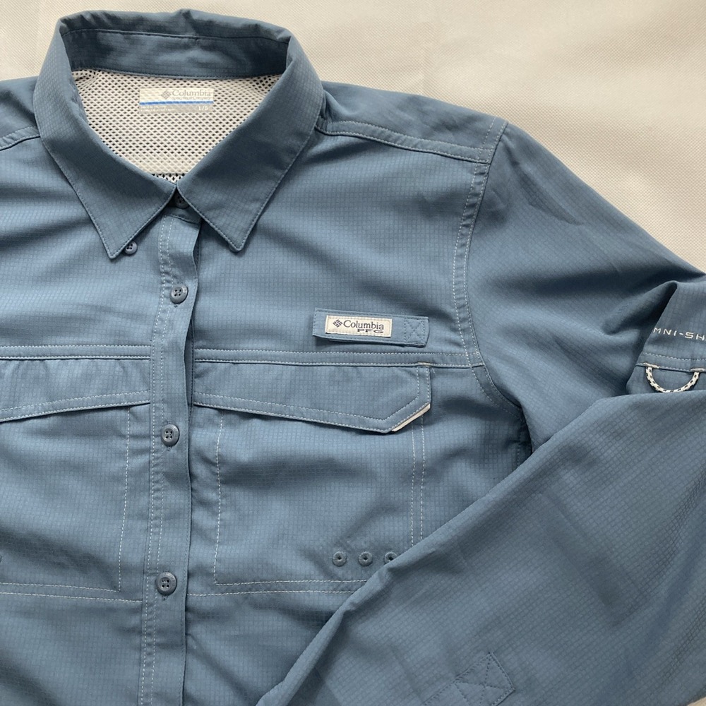 Columbia PFG Vented Shirt Womens L Blue Long Sleeve Outdoors Omni Shade Fishing